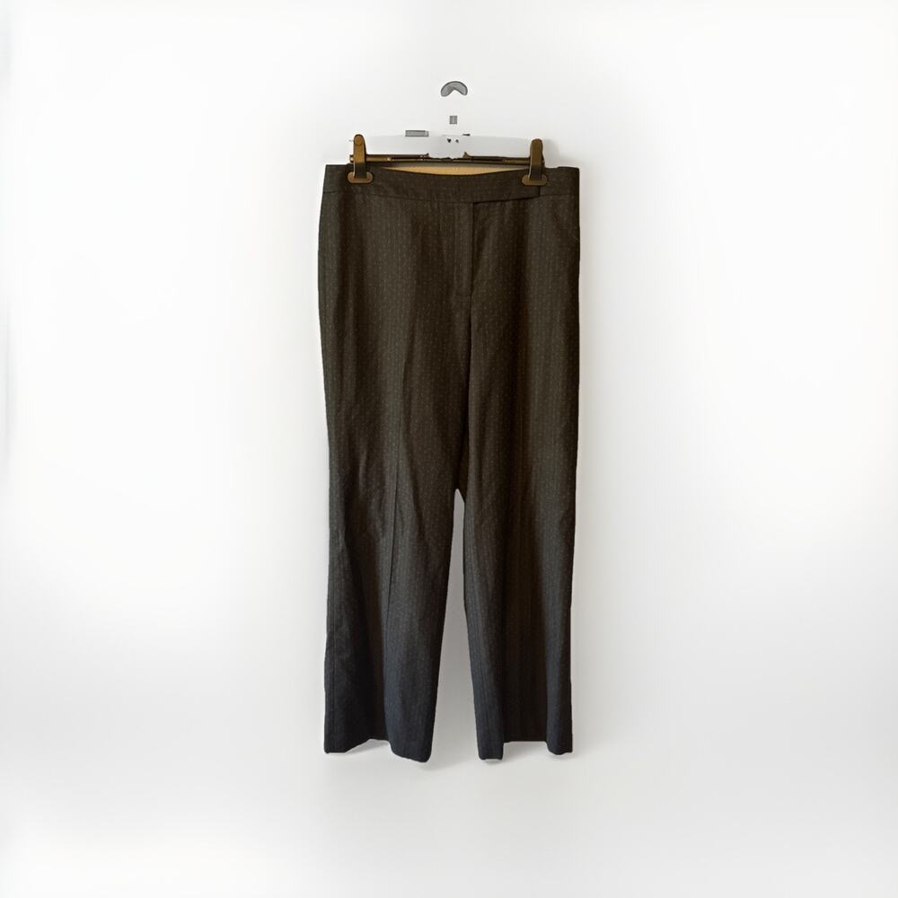 Ann Taylor Wide-Leg Pants Womens 12 Gray‎ With Small Print Wool Flatfront Career